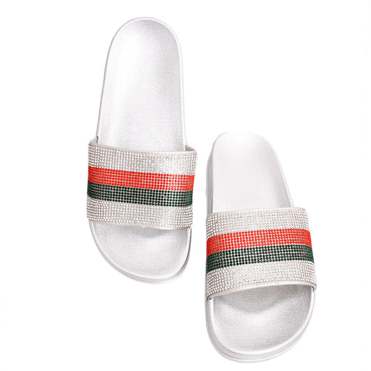 Size 11 Striped Silver Slides|Size 11 - Premium Wholesale Fashion Accessories from Pinktown - Just $22! Shop now at chiquestyles