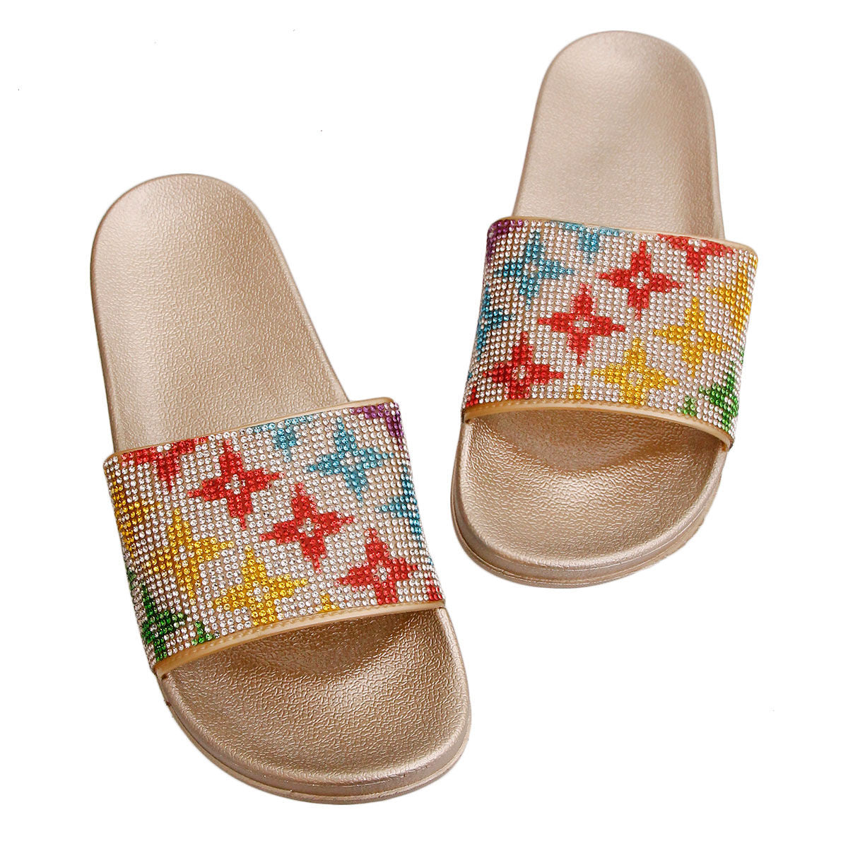 Size 12 Star Flower Gold Slides|Size 12 - Premium Wholesale Fashion Accessories from Pinktown - Just $22! Shop now at chiquestyles