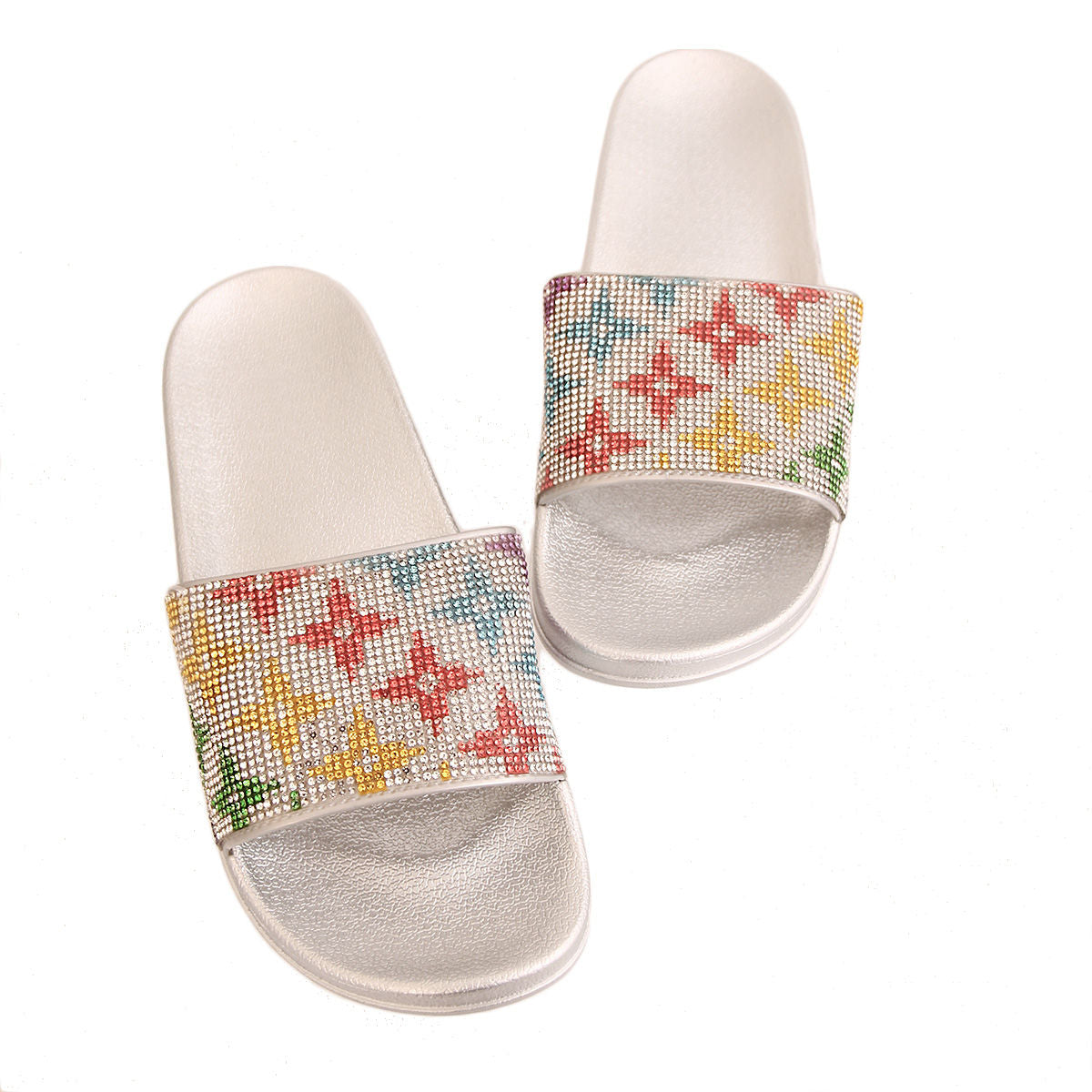 Size 12 Star Flower Silver Slides|Size 12 - Premium Wholesale Fashion Accessories from Pinktown - Just $22! Shop now at chiquestyles