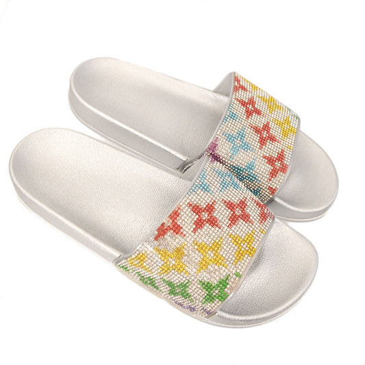 Size 12 Star Flower Silver Slides|Size 12 - Premium Wholesale Fashion Accessories from Pinktown - Just $22! Shop now at chiquestyles
