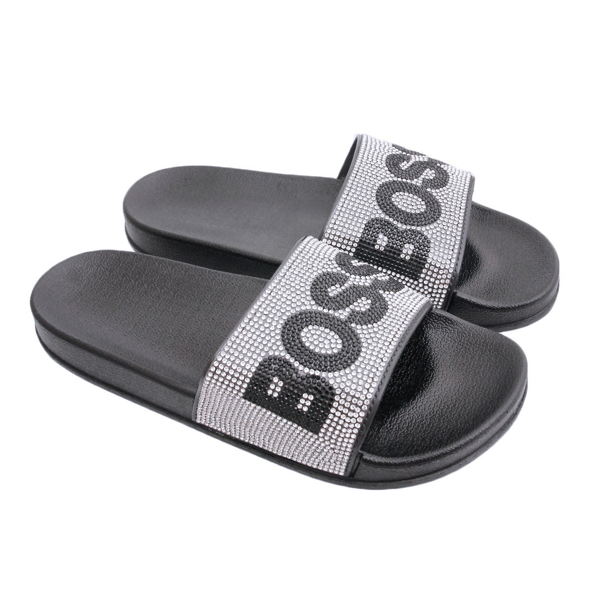Size 9 Silver BOSS Black Slides|Size 9 - Premium Wholesale Fashion Accessories from Pinktown - Just $22! Shop now at chiquestyles