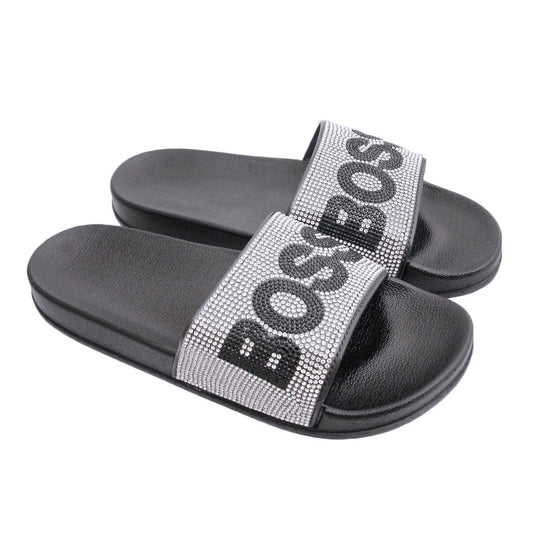 Size 9 Silver BOSS Black Slides|Size 9 - Premium Wholesale Fashion Accessories from Pinktown - Just $22! Shop now at chiquestyles