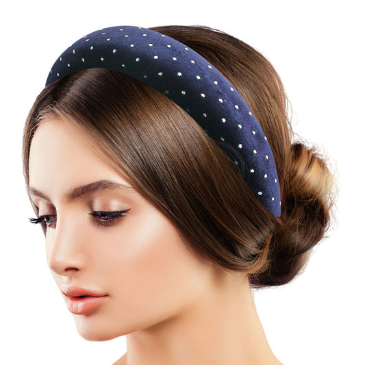 Navy Velvet Silver Stud Headband|Adjustable - Premium Wholesale Fashion Accessories from Pinktown - Just $9! Shop now at chiquestyles