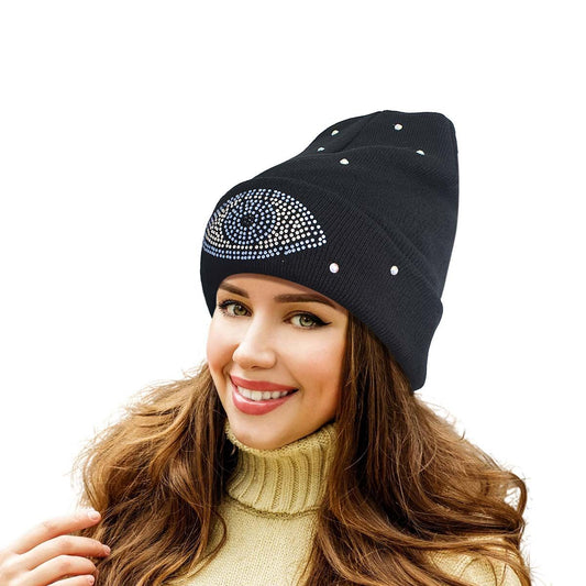 Black Bling Eye Beanie - Premium  from Pinktown - Just $13! Shop now at chiquestyles