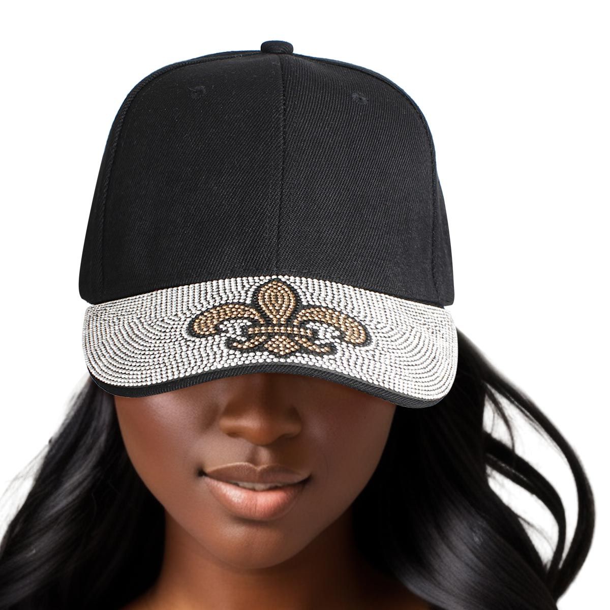 Hat Black Fleur de Lis Bling Baseball Cap Women - Premium Wholesale Fashion Accessories from Pinktown - Just $14! Shop now at chiquestyles