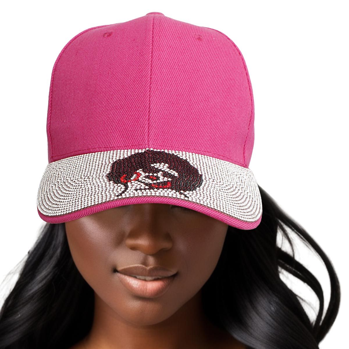 Hat Fuchsia Afro Bling Baseball Cap for Women - Premium Wholesale Fashion Accessories from Pinktown - Just $14! Shop now at chiquestyles