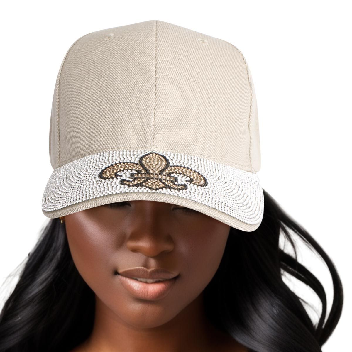 Hat Khaki Fleur de Lis Bling Baseball Cap Women - Premium Wholesale Fashion Accessories from Pinktown - Just $14! Shop now at chiquestyles