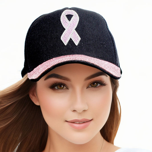 Black Pink Ribbon and Visor Hat|Adjustable - Premium Wholesale Fashion Accessories from Pinktown - Just $17! Shop now at chiquestyles