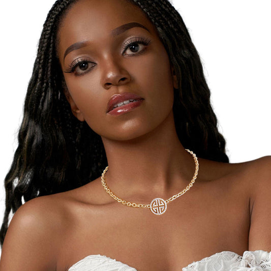 Gold Cable Chain Aurora Borealis Greek Necklace|16 inches - Premium Wholesale Jewelry from Pinktown - Just $10! Shop now at chiquestyles