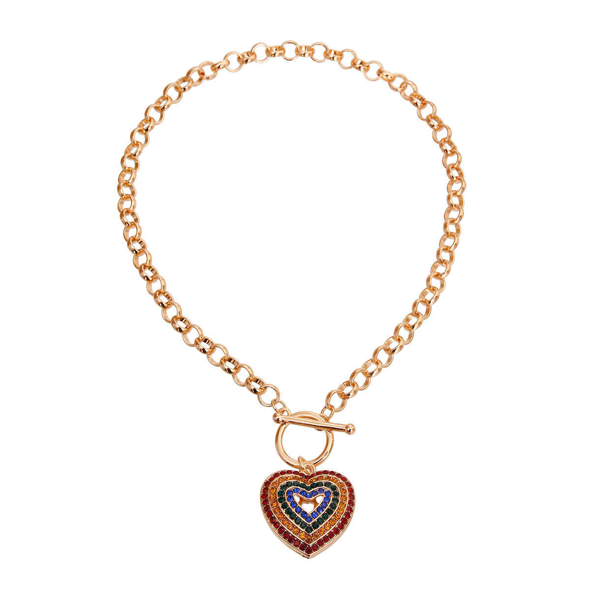 Round Link Multi Color Heart Toggle Necklace|18 inches - Premium Wholesale Jewelry from Pinktown - Just $11! Shop now at chiquestyles