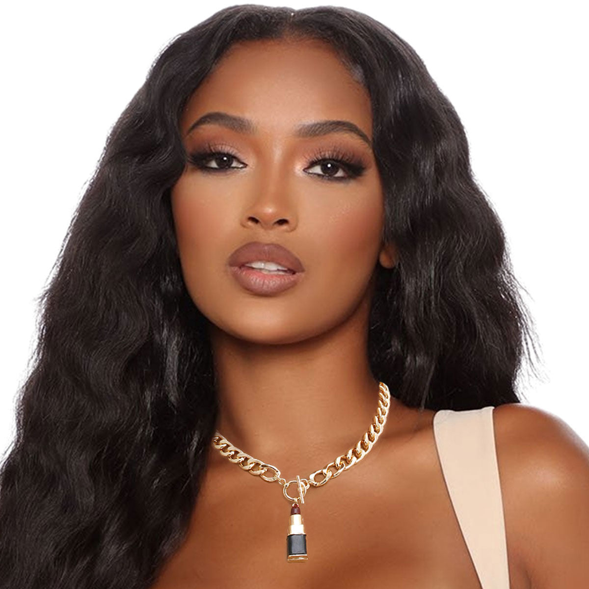 Burgundy Lipstick Charm Necklace|18 inches - Premium Wholesale Jewelry from Pinktown - Just $10! Shop now at chiquestyles