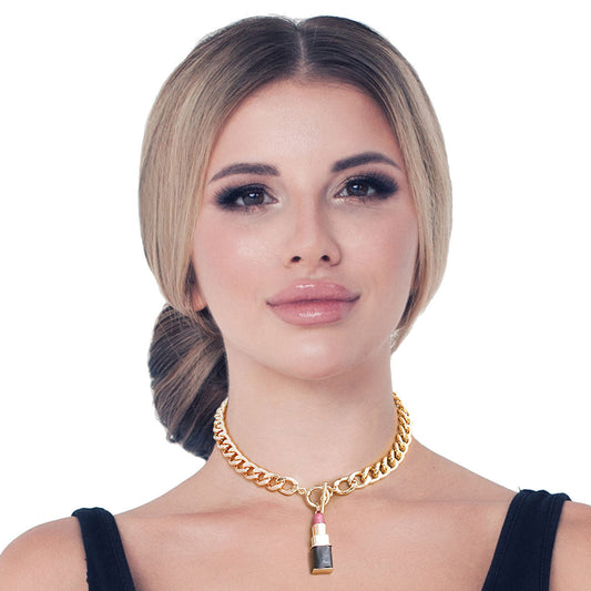 Pink Lipstick Charm Necklace|18 inches - Premium Wholesale Jewelry from Pinktown - Just $10! Shop now at chiquestyles