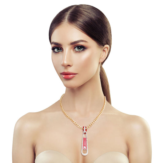 Red Zipper Pendant Necklace|16 inches - Premium Wholesale Jewelry from Pinktown - Just $11! Shop now at chiquestyles