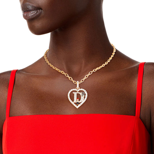 Gold Designer D Heart Necklace|16 inches - Premium Wholesale Jewelry from Pinktown - Just $12! Shop now at chiquestyles