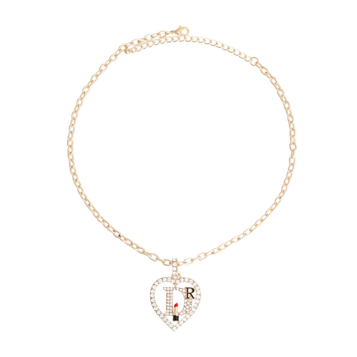 Gold Designer D Heart Necklace|16 inches - Premium Wholesale Jewelry from Pinktown - Just $12! Shop now at chiquestyles