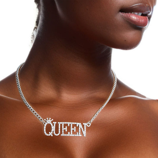 Silver Iced Queen Necklace|18 inches - Premium Wholesale Jewelry from Pinktown - Just $14! Shop now at chiquestyles