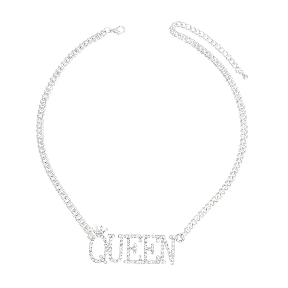 Silver Iced Queen Necklace|18 inches - Premium Wholesale Jewelry from Pinktown - Just $14! Shop now at chiquestyles