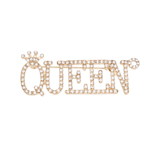 Gold Iced Queen Brooch|2.55 x 1.1 inches - Premium Wholesale Jewelry from Pinktown - Just $12! Shop now at chiquestyles