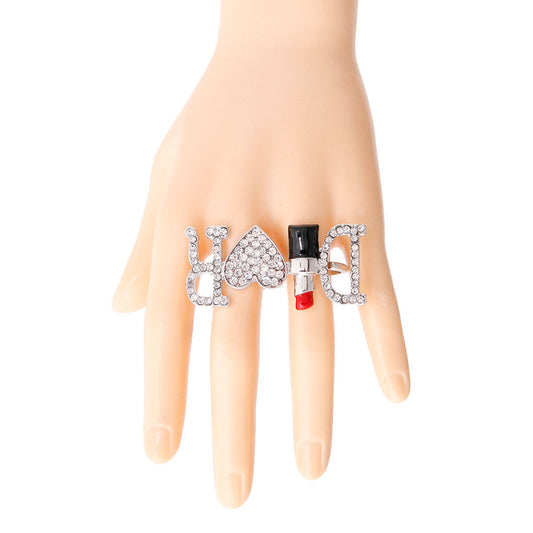 Silver Dior 2 Finger Ring|Ring size 8 - Premium Wholesale Jewelry from Pinktown - Just $9! Shop now at chiquestyles