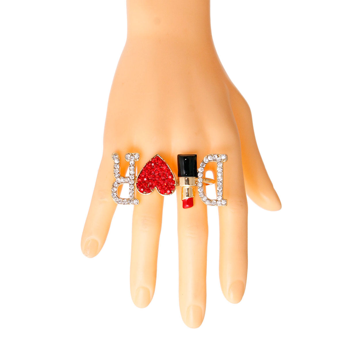 Red D Designer 2 Finger Ring|Ring Size 8 - Premium Wholesale Jewelry from Pinktown - Just $9! Shop now at chiquestyles