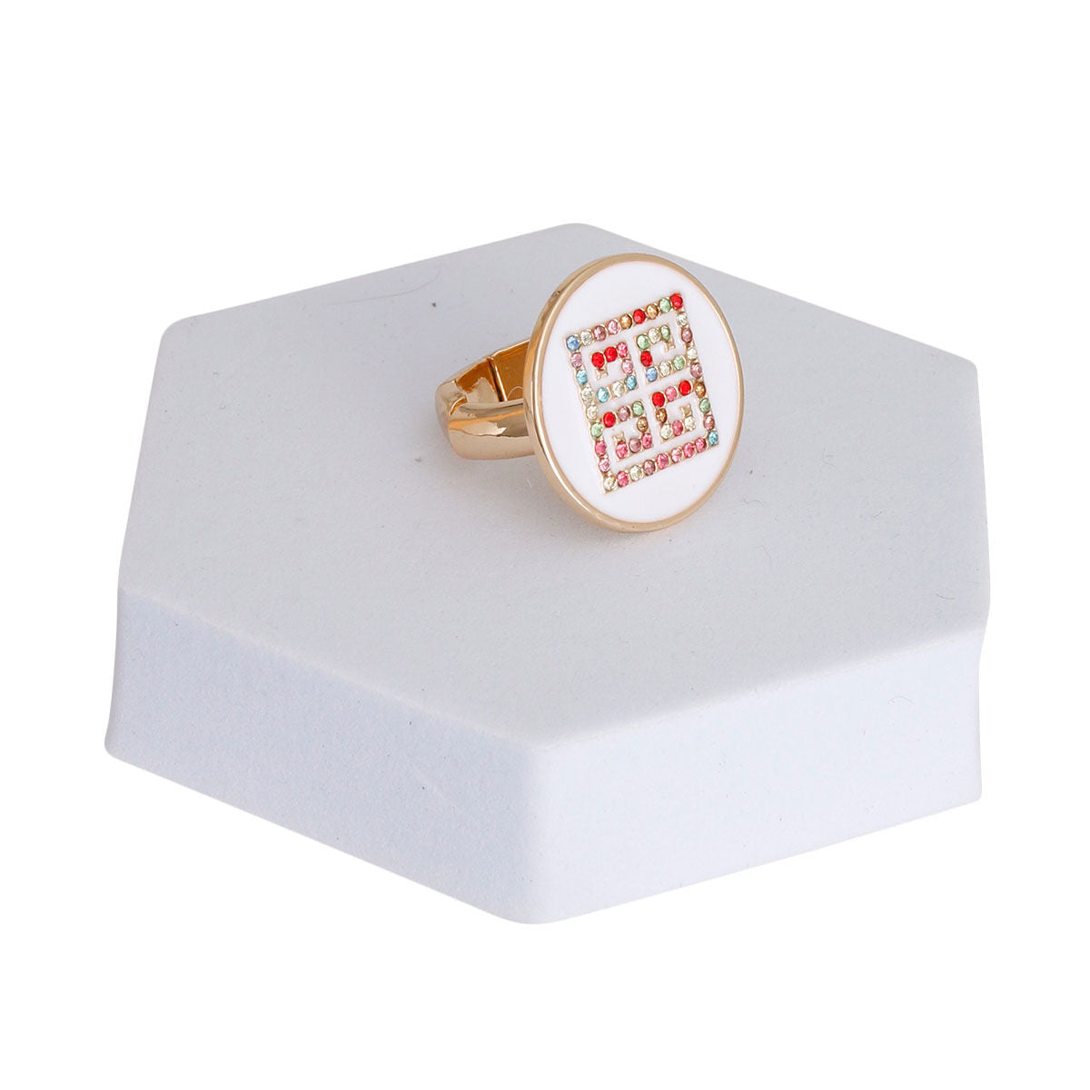 White and Gold Greek Key Ring|Stretch To Fit - Premium Wholesale Jewelry from Pinktown - Just $7! Shop now at chiquestyles