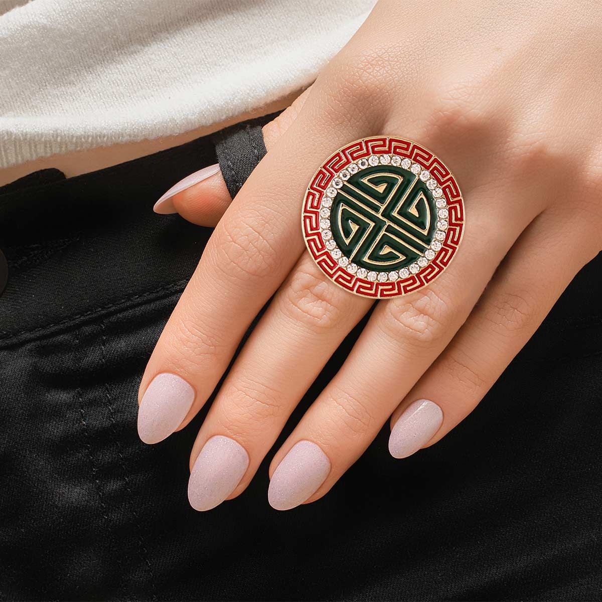 Gold Red Round Greek Cocktail Ring - Premium Wholesale Jewelry from Pinktown - Just $9! Shop now at chiquestyles