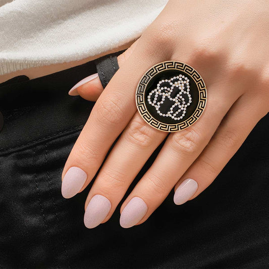 Gold Black Round Tiger Cocktail Ring|Stretch to Fit - Premium Wholesale Jewelry from Pinktown - Just $10! Shop now at chiquestyles