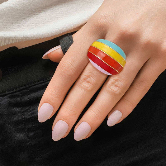 Rainbow and Gold Dome Ring|Stretch to Fit - Premium Wholesale Jewelry from Pinktown - Just $9! Shop now at chiquestyles