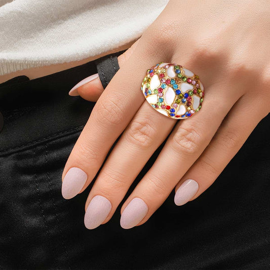 Gold White Dome Leopard Ring|Stretch to Fit - Premium Wholesale Jewelry from Pinktown - Just $10! Shop now at chiquestyles