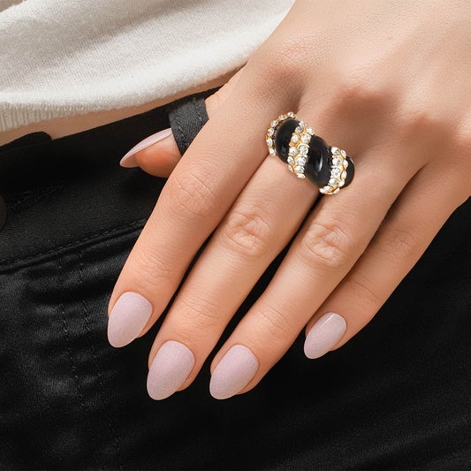 Black and Gold Twisted Cocktail Ring|Stretch to Fit - Premium Wholesale Jewelry from Pinktown - Just $9! Shop now at chiquestyles