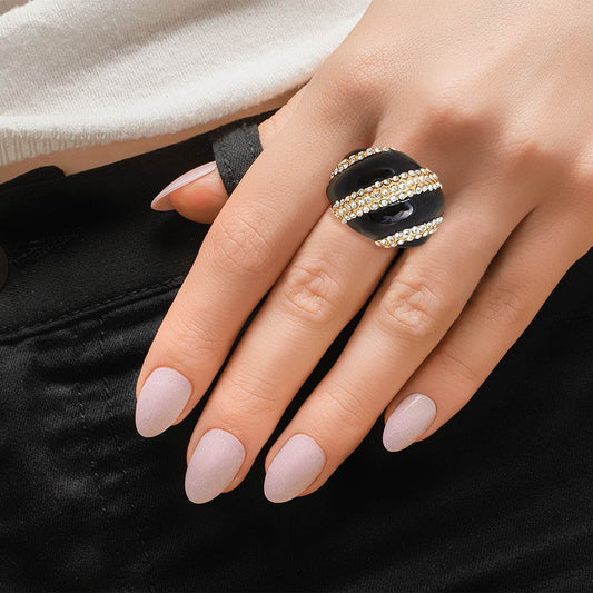 Black and Gold Dome Cocktail Ring|Stretch to Fit - Premium Wholesale Jewelry from Pinktown - Just $10! Shop now at chiquestyles