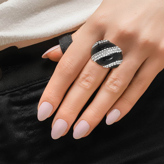 Black and Silver Dome Cocktail Ring|Stretch to Fit - Premium Wholesale Jewelry from Pinktown - Just $10! Shop now at chiquestyles