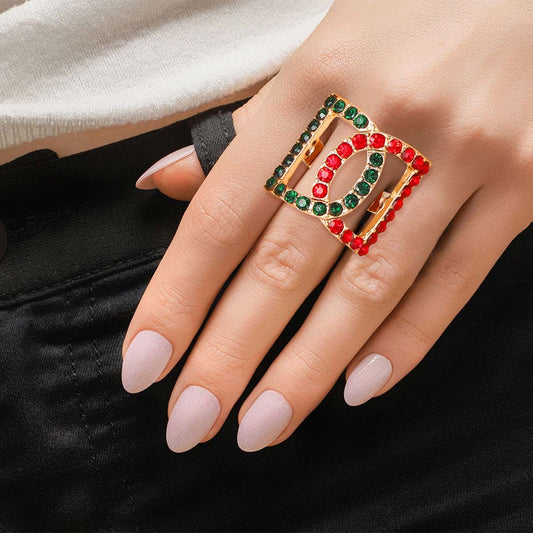 Red Green Double D Ring|Stretch to Fit - Premium Wholesale Jewelry from Pinktown - Just $9! Shop now at chiquestyles
