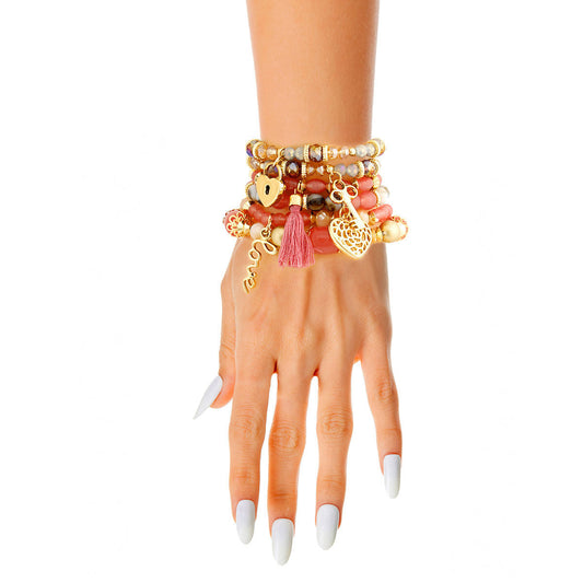 Mauve Glass Bead 6 Pcs Bracelets|Stretch to Fit - Premium Wholesale Jewelry from Pinktown - Just $14! Shop now at chiquestyles