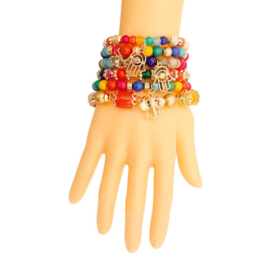 Bold Color Hamsa Charm Bracelets|Stretch to Fit - Premium Wholesale Jewelry from Pinktown - Just $13! Shop now at chiquestyles