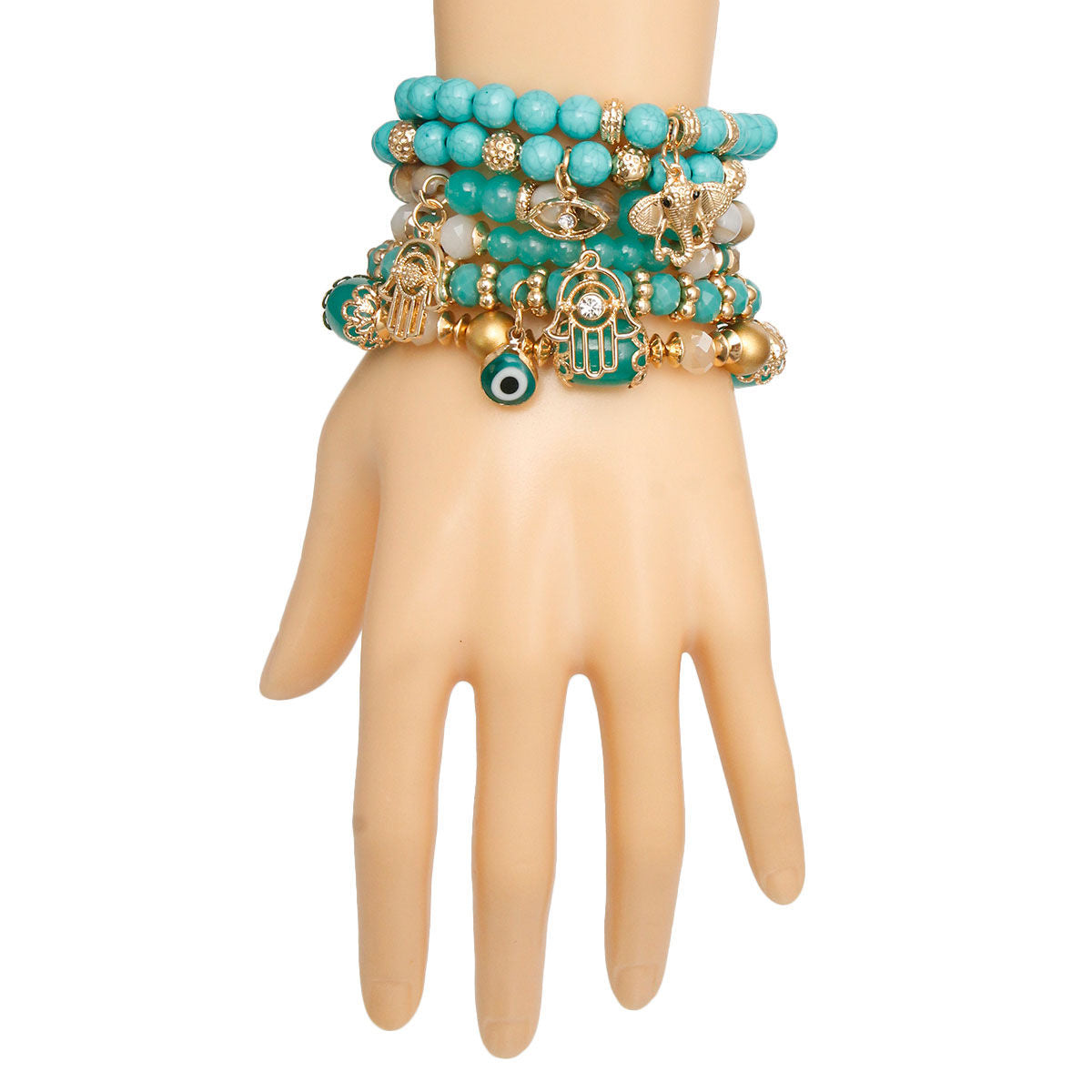 Turquoise Luck and Protection Charm Bracelets|Stretch to Fit - Premium Wholesale Jewelry from Pinktown - Just $13! Shop now at chiquestyles