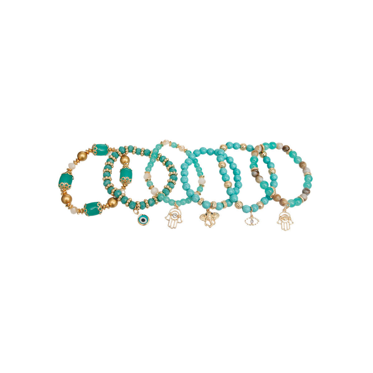 Turquoise Luck and Protection Charm Bracelets|Stretch to Fit - Premium Wholesale Jewelry from Pinktown - Just $13! Shop now at chiquestyles