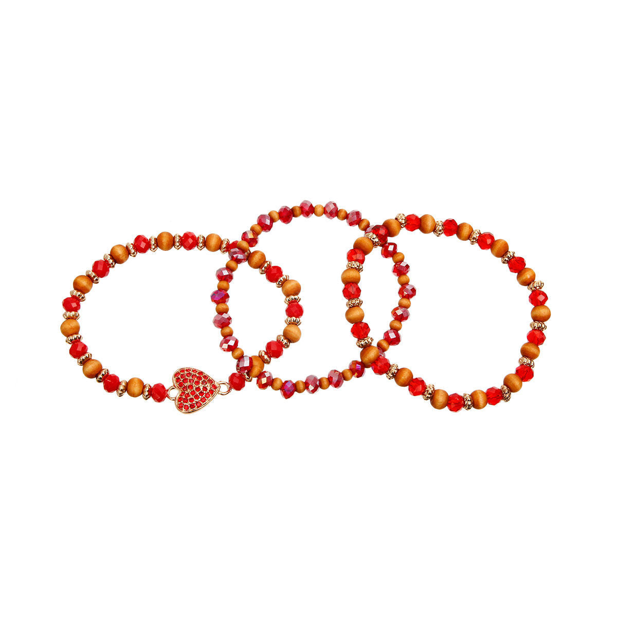 Red and Wood Bead Heart Bracelets|Stretch to Fit - Premium Wholesale Jewelry from Pinktown - Just $12! Shop now at chiquestyles