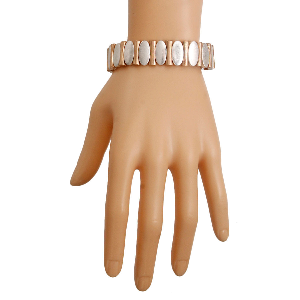 Mixed Metal Oval Bracelet|Stretch to Fit - Premium Wholesale Jewelry from Pinktown - Just $12! Shop now at chiquestyles