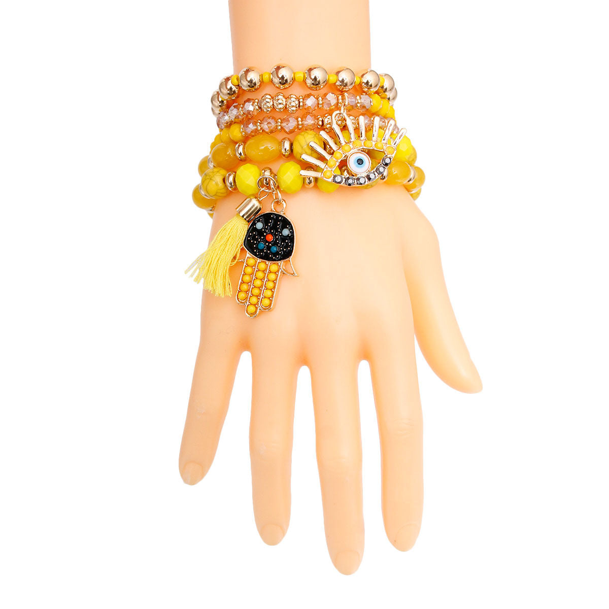 Yellow Evil Eye 5 Pcs Bracelets|Stretch to Fit - Premium Wholesale Jewelry from Pinktown - Just $11! Shop now at chiquestyles