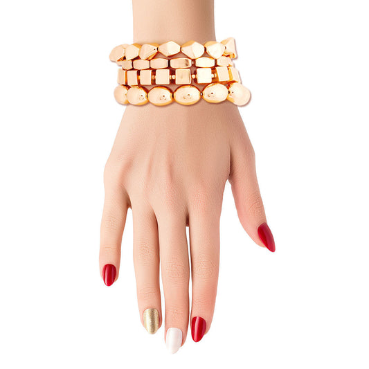 Gold Geometric Bead Bracelets|Stretch to Fit - Premium Wholesale Jewelry from Pinktown - Just $12! Shop now at chiquestyles