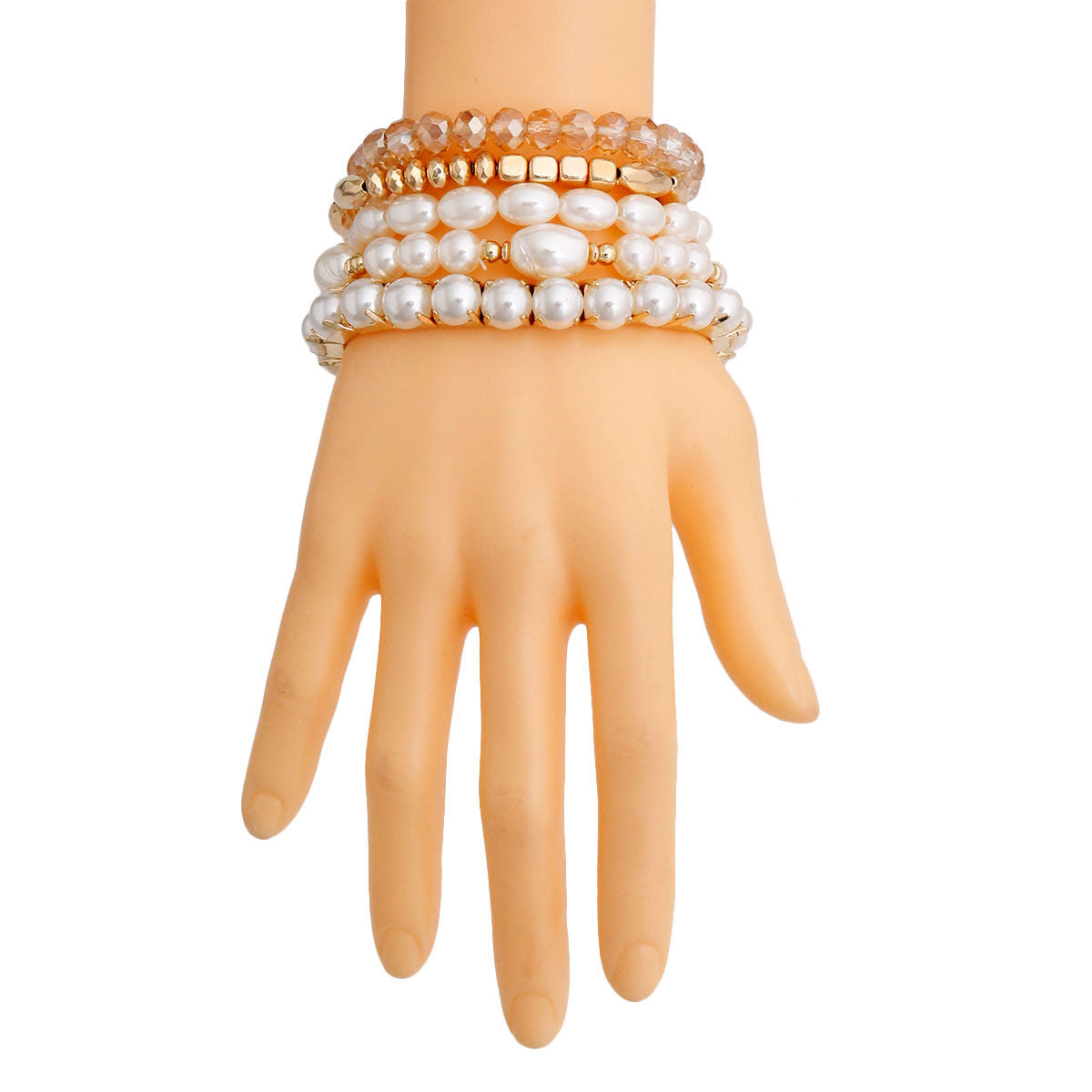Cream Pearl and Glass Beads Bracelets|Stretch to Fit - Premium Wholesale Jewelry from Pinktown - Just $12! Shop now at chiquestyles