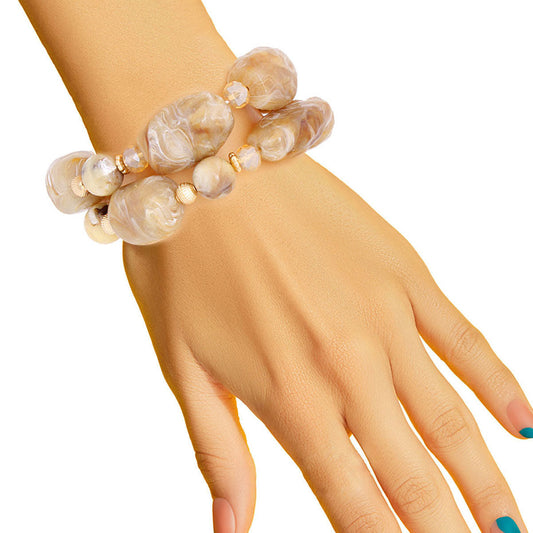 Light Brown Marbled Bead Bracelets|Stretch to Fit - Premium Wholesale Jewelry from Pinktown - Just $12! Shop now at chiquestyles