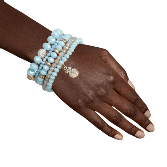 Light Blue Pineapple Charm Bracelets|Stretch to Fit - Premium Wholesale Jewelry from Pinktown - Just $13! Shop now at chiquestyles