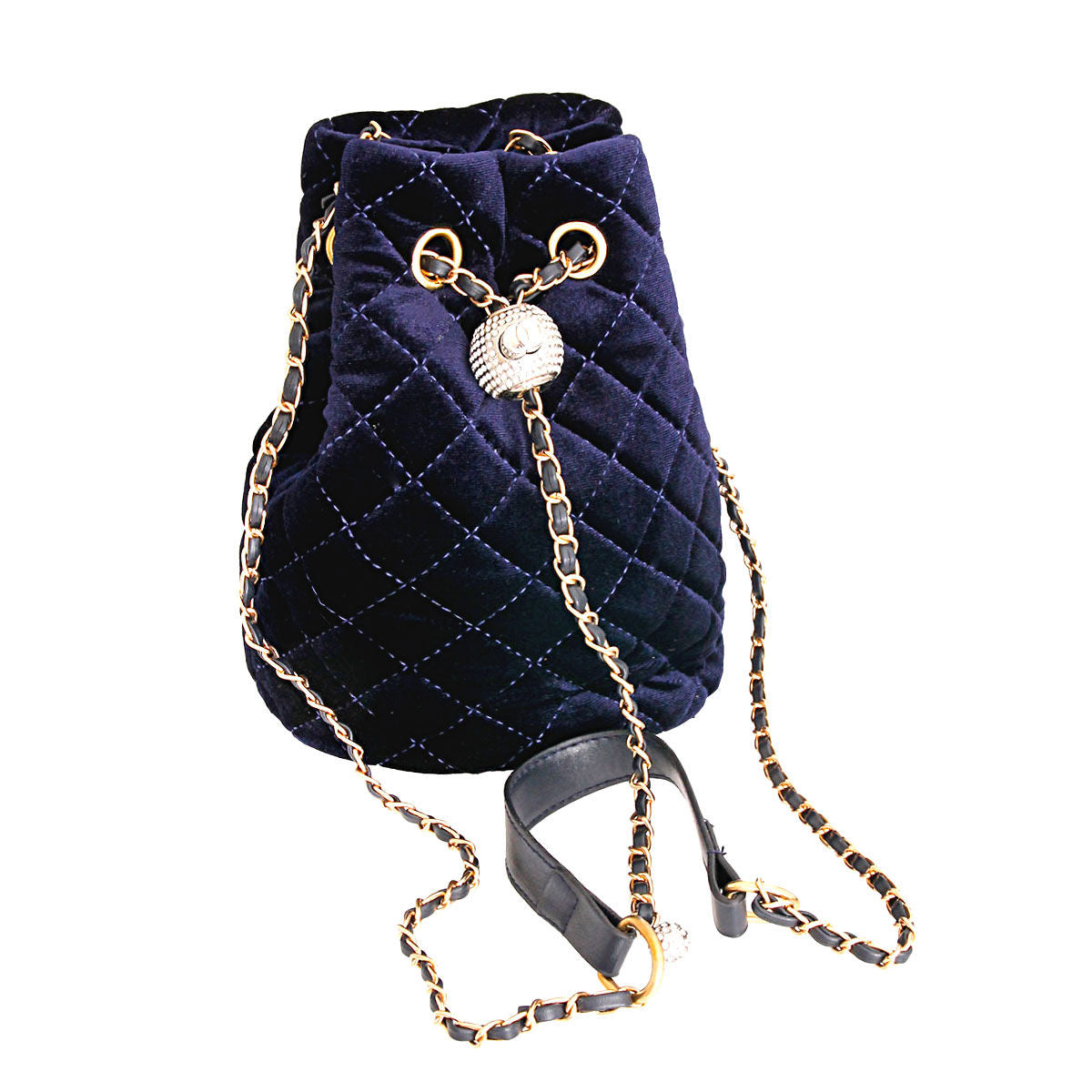 Navy Diamond Velvet Bucket Bag|8 x 6 x 6 inches - Premium Wholesale Fashion Accessories from Pinktown - Just $41! Shop now at chiquestyles