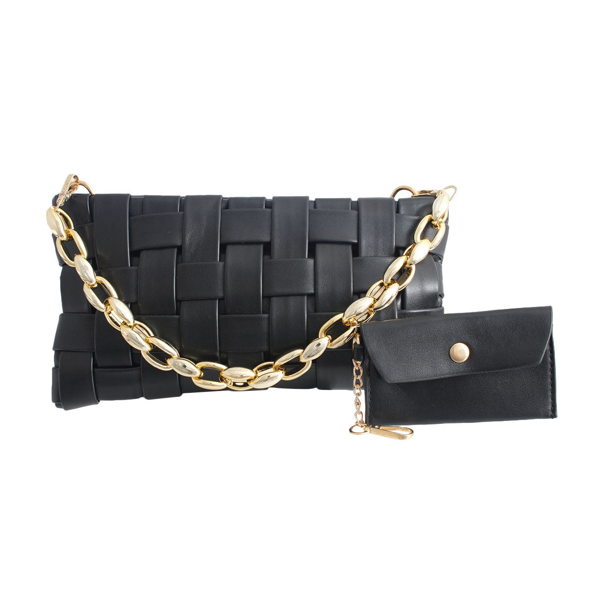 Black Woven Clutch Crossbody Set|10.75 x 5.5 x 1.5 inches - Premium Wholesale Fashion Accessories from Pinktown - Just $44! Shop now at chiquestyles