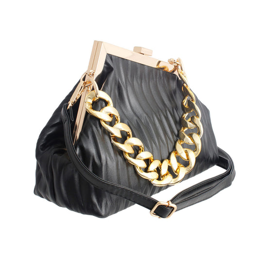 Black Ribbed Angled Frame Clutch - Premium Wholesale Fashion Accessories from Pinktown - Just $48! Shop now at chiquestyles