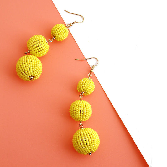 Yellow Trio Seed Bead Ball Earrings|3 inches - Premium Wholesale Jewelry from Pinktown - Just $11! Shop now at chiquestyles