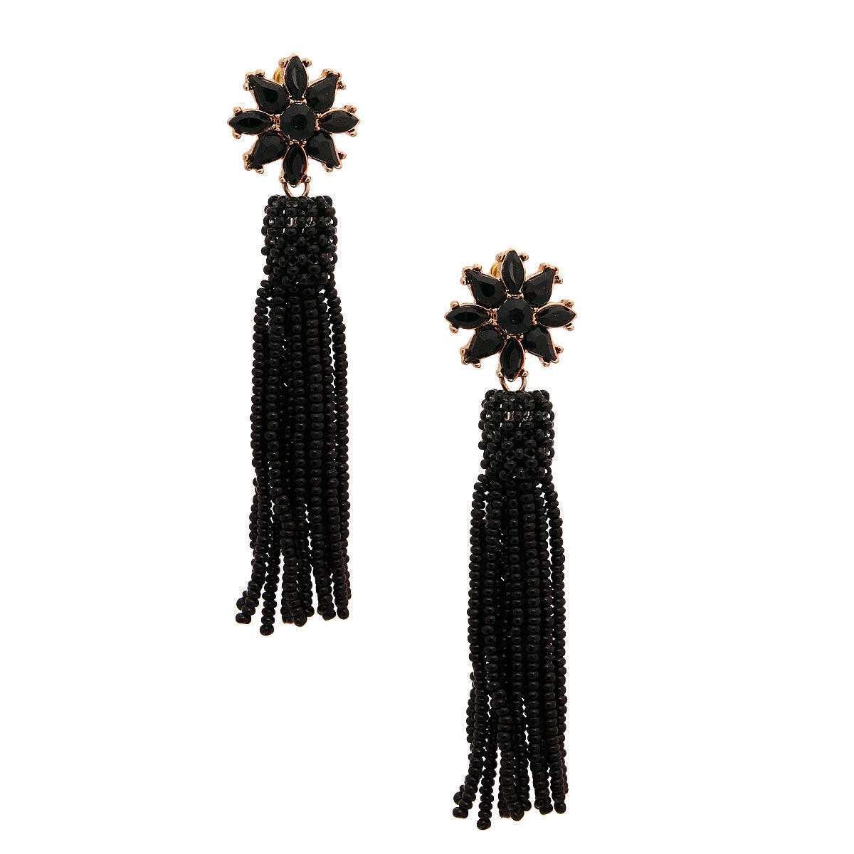 Black Flower Seed Bead Earrings|3.25 inches - Premium Wholesale Jewelry from Pinktown - Just $8! Shop now at chiquestyles