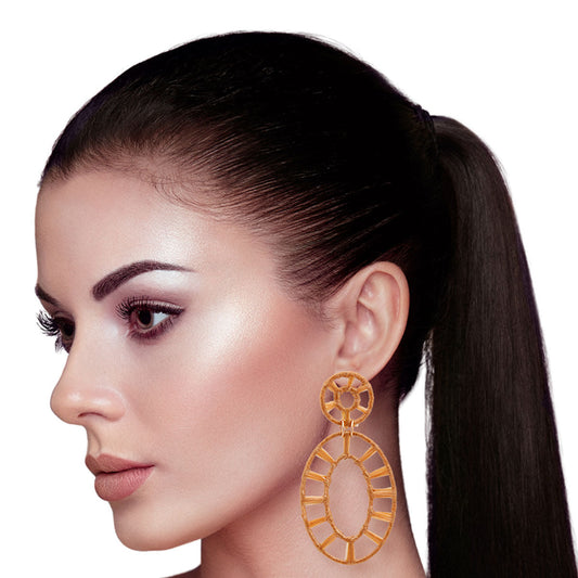 Gold Raffia Oval Earrings|3.25 inches - Premium Wholesale Jewelry from Pinktown - Just $8! Shop now at chiquestyles